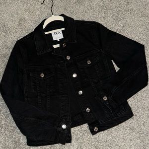 zara black basic denim jacket sz xs